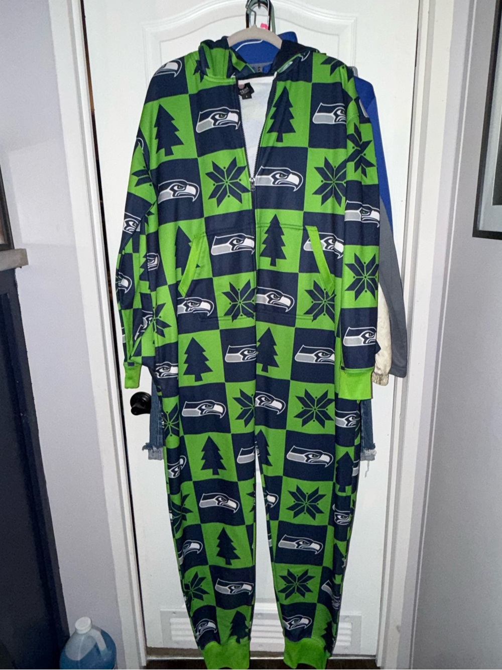NFL Seattle Seahawks Green & Blue Hooded Mens One-Piece Pajama